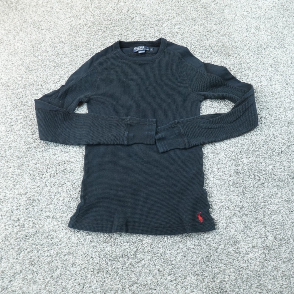 VTG Polo Ralph Lauren Sweater Mens S Black Waffle Knit Crewneck Thermal Pullover
